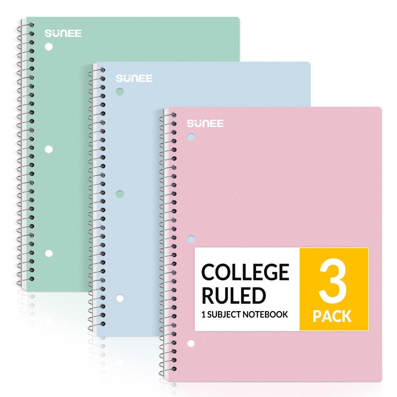 SUNEE Spiral Notebooks, 3 Pack, 1-Subject, College Ruled Paper, 8"" x 10-1/2"", 70 Sheets per Notebook, Assorted Pastel Colors Spiral Notebooks for School - Image 1